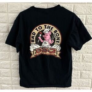 BAD TO THE BONE BBQ‎ MENS SHIRT SIZE MEDIUM BLACK SHORT SLEEVE DINING CATERING